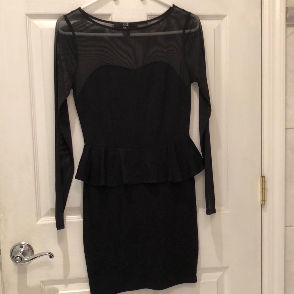 Forever 21 Black Mesh Peplum Mini Dress